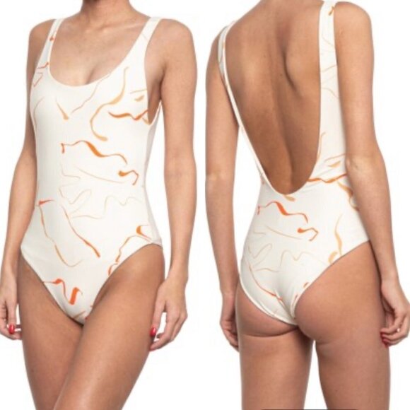 Amuse Society Womens NWT Beige Moxie One-Piece Swimsuit Printed Bathing Suit XS - Picture 1 of 8